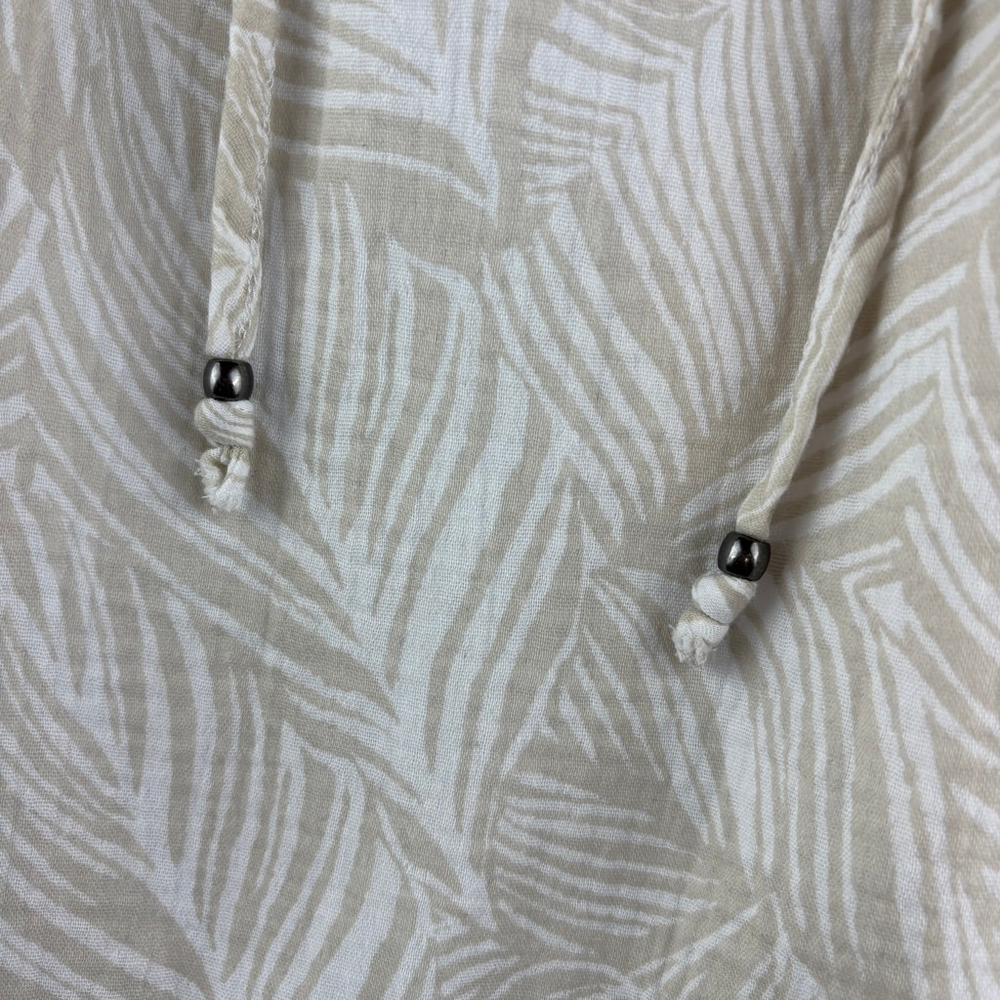 Tropical Babydoll Dress Taupe White Ruffle Size Medium - Picture 7 of 9